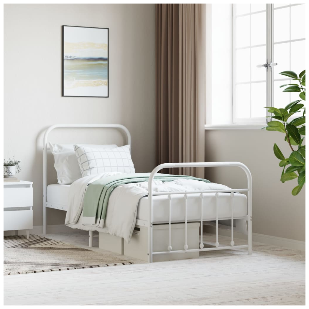 Metal Bed Frame with Headboard and Footboard White 90x190 cm Single