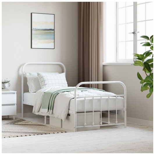 Metal Bed Frame with Headboard and Footboard White 90x190 cm Single