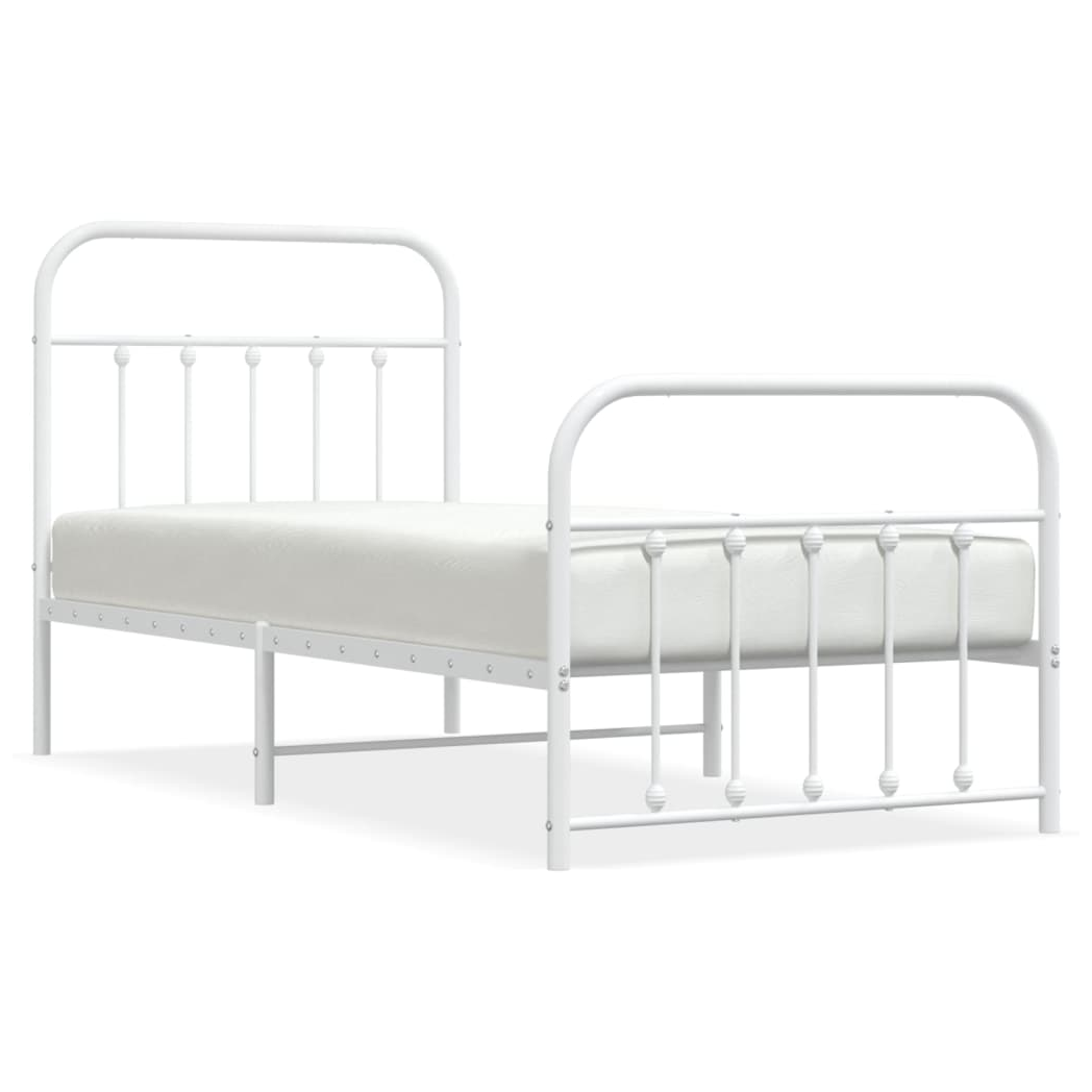 Metal Bed Frame with Headboard and Footboard White 90x190 cm Single