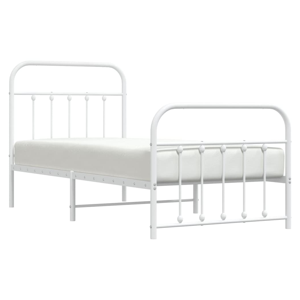 Metal Bed Frame with Headboard and Footboard White 90x190 cm Single