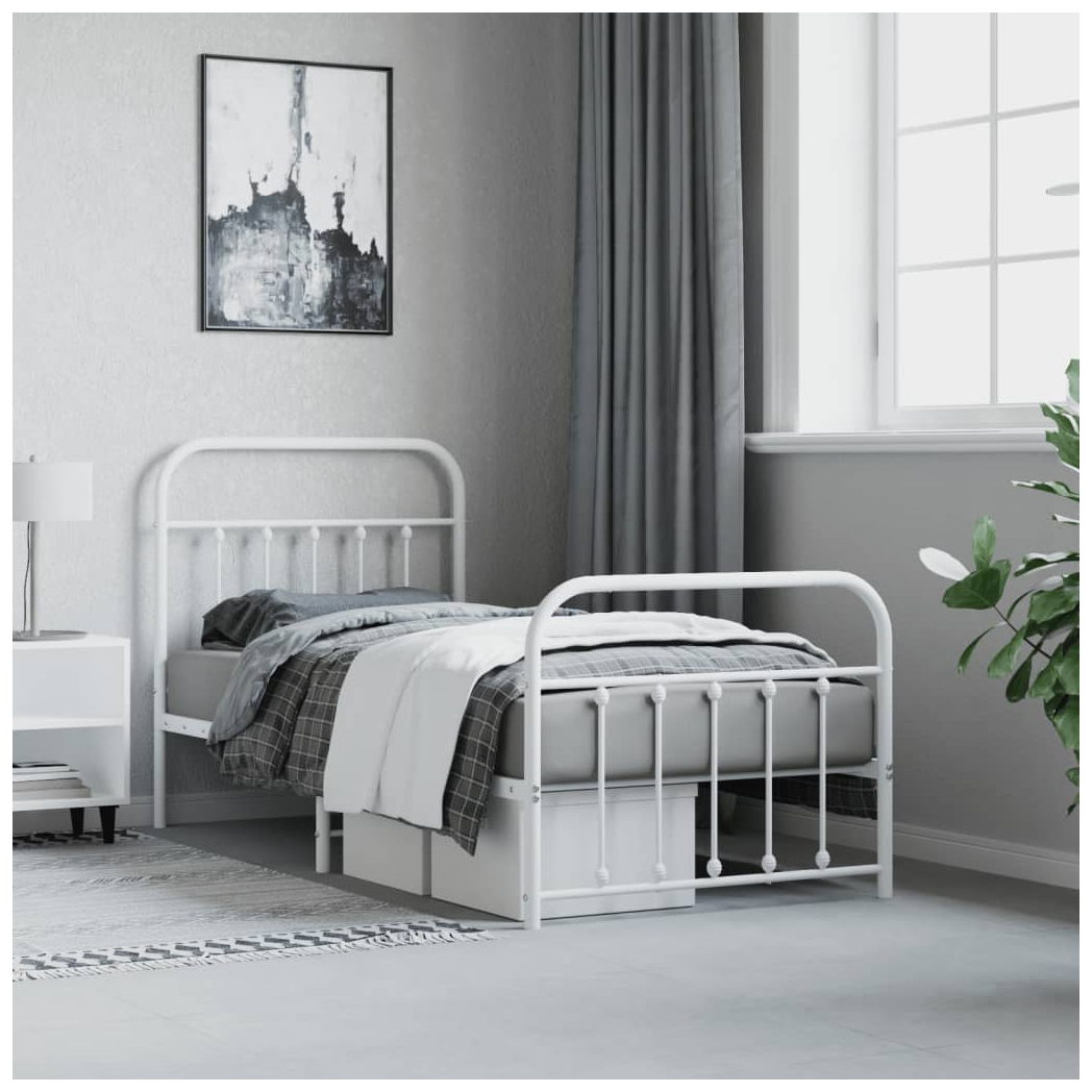 Metal Bed Frame with Headboard and Footboard White 90x190 cm Single