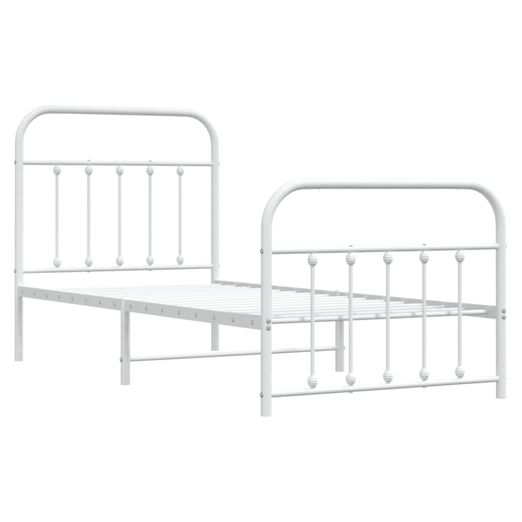 Metal Bed Frame with Headboard and Footboard White 90x190 cm Single