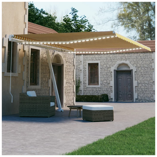 Manual Retractable Awning with LED 400x300 cm Yellow and White