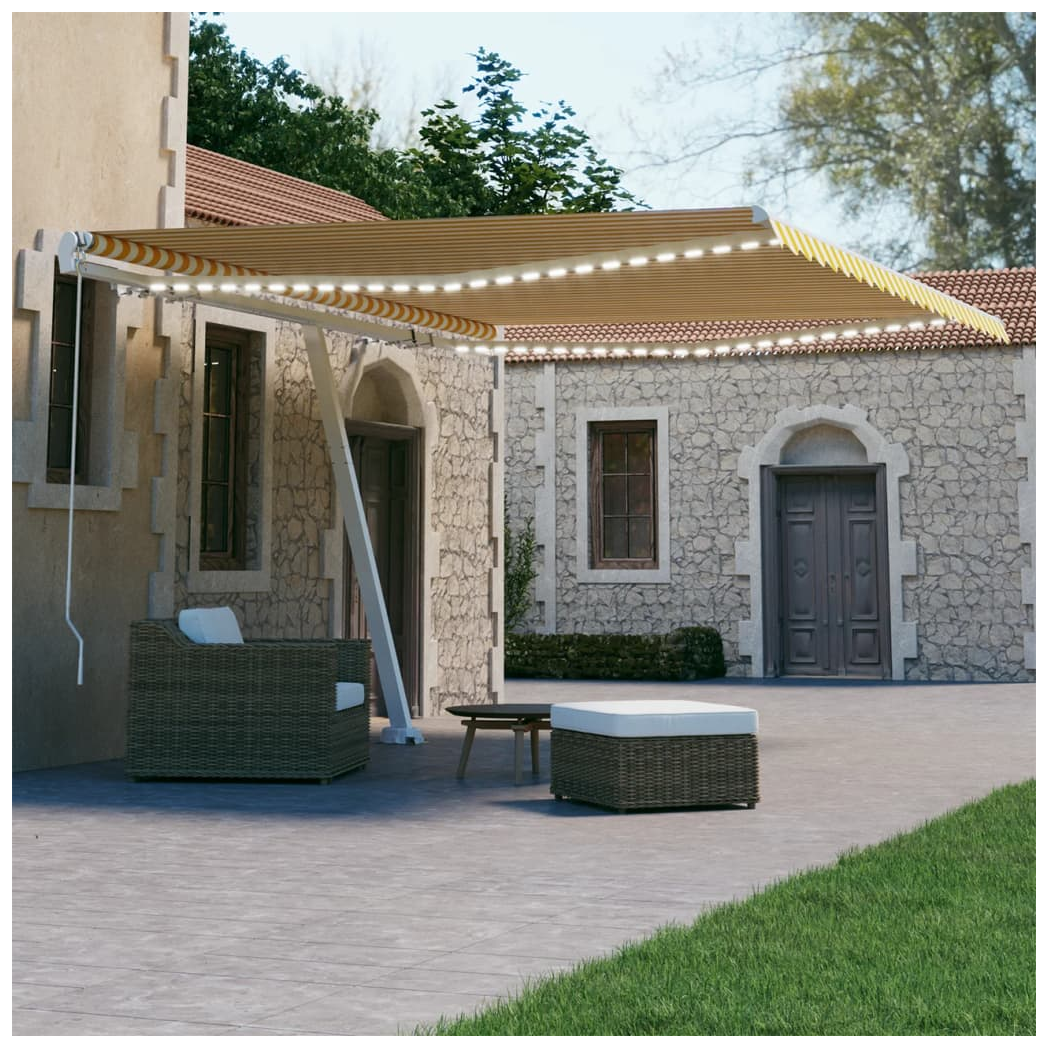 Manual Retractable Awning with LED 400x300 cm Yellow and White