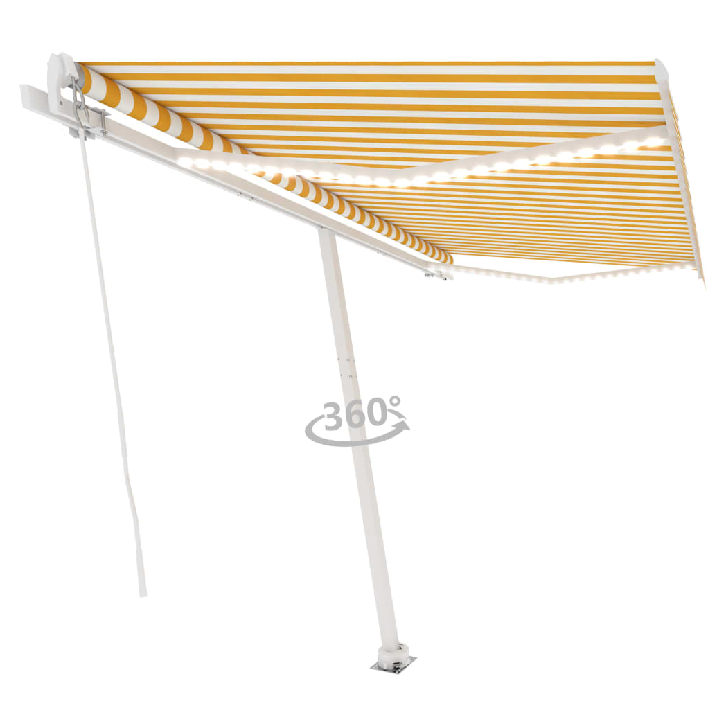 Manual Retractable Awning with LED 400x300 cm Yellow and White