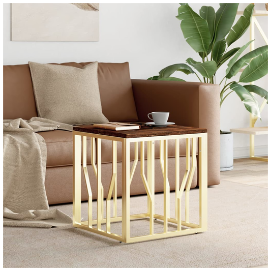 Coffee Table Gold Stainless Steel and Solid Wood Reclaimed