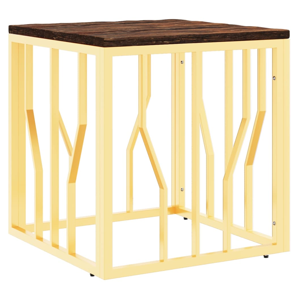 Coffee Table Gold Stainless Steel and Solid Wood Reclaimed