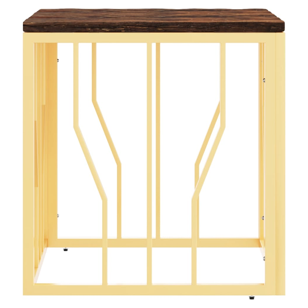 Coffee Table Gold Stainless Steel and Solid Wood Reclaimed