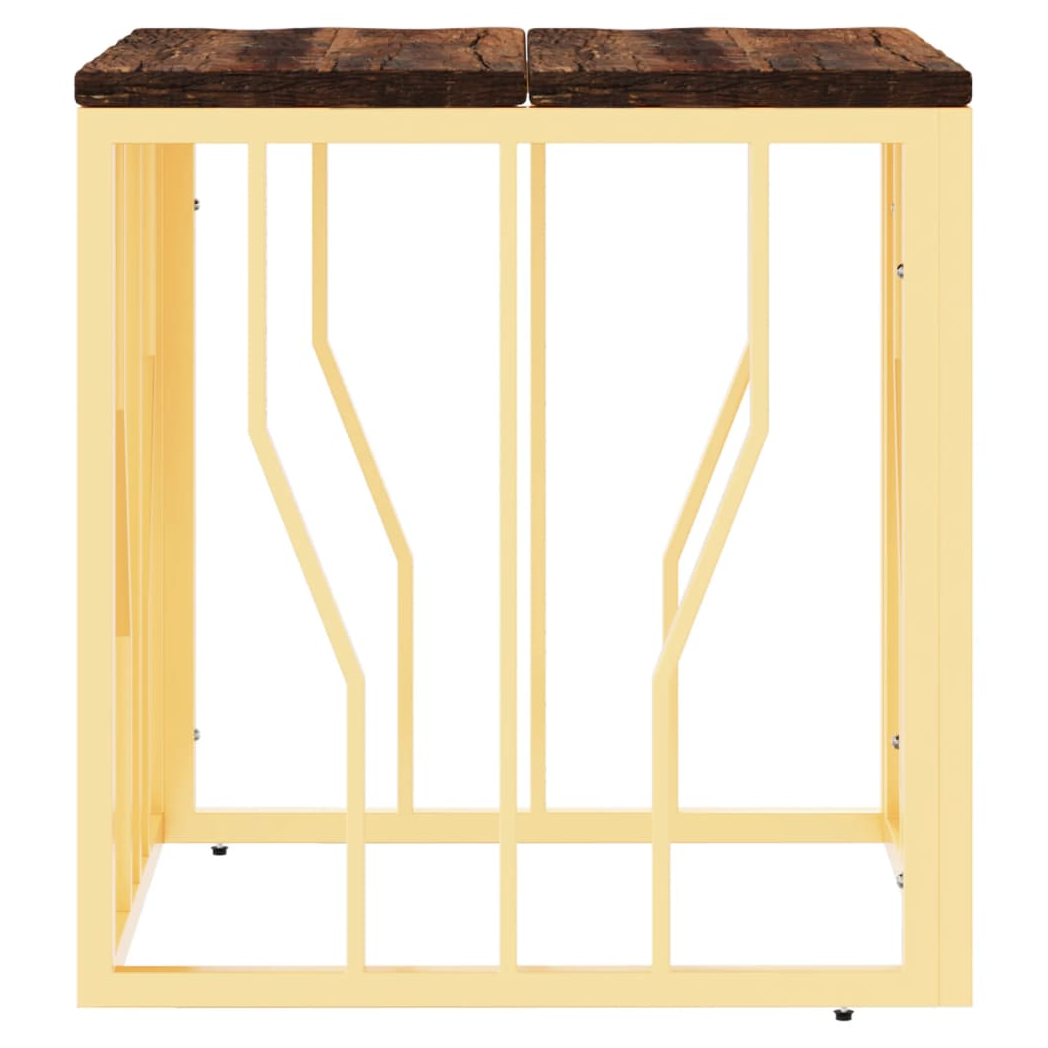 Coffee Table Gold Stainless Steel and Solid Wood Reclaimed