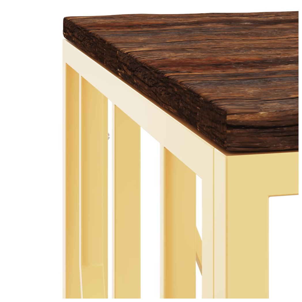 Coffee Table Gold Stainless Steel and Solid Wood Reclaimed