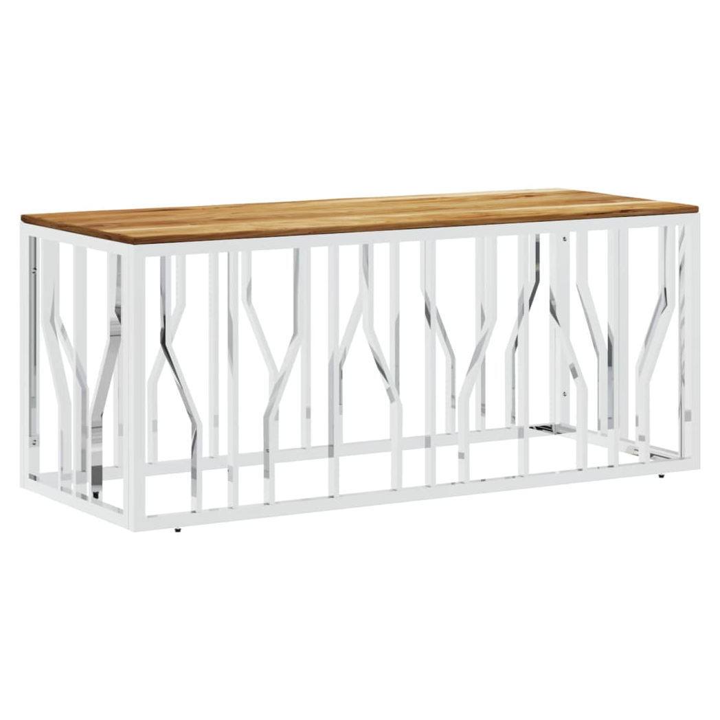 Coffee Table Silver Stainless Steel and Solid Wood Acacia