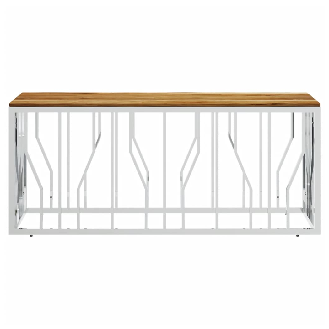 Coffee Table Silver Stainless Steel and Solid Wood Acacia