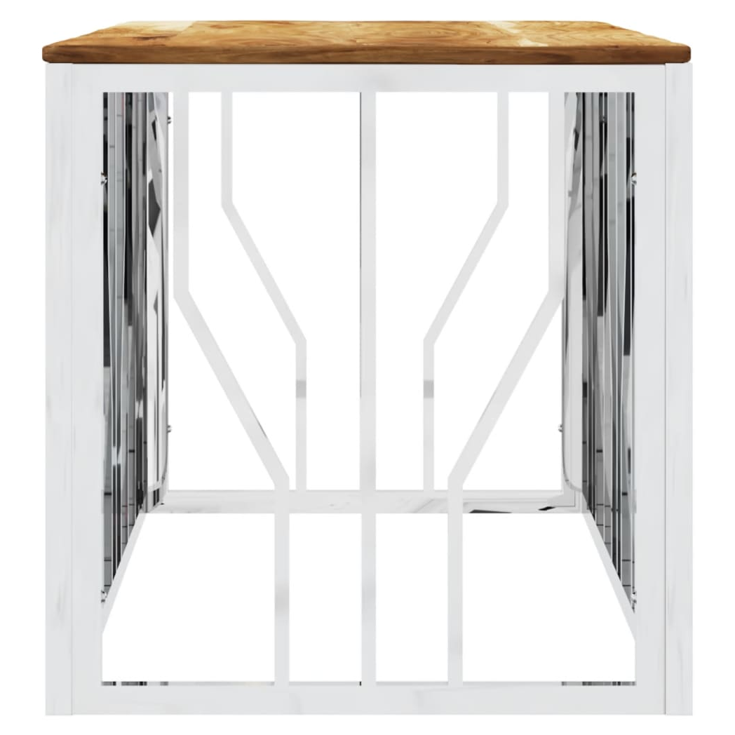 Coffee Table Silver Stainless Steel and Solid Wood Acacia