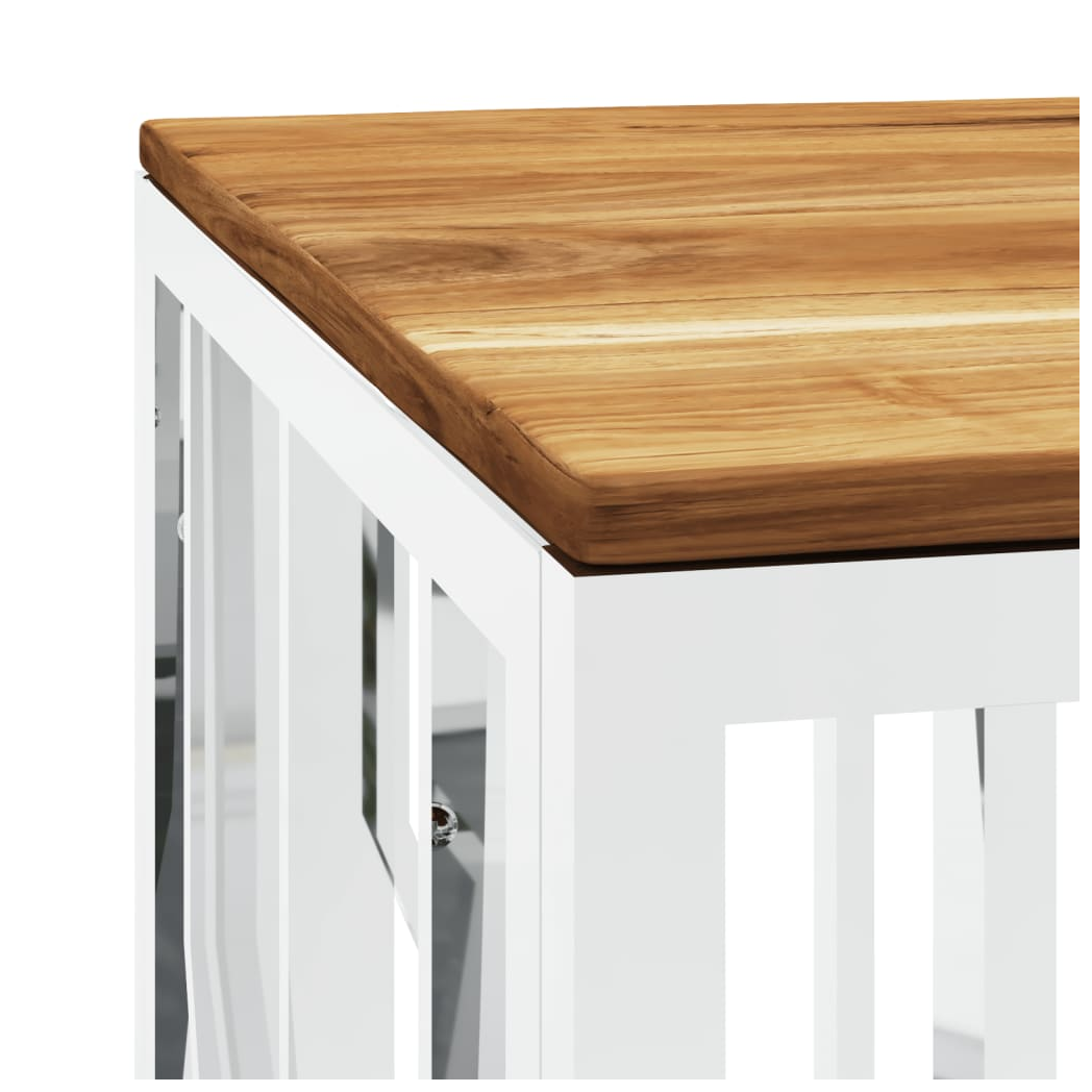 Coffee Table Silver Stainless Steel and Solid Wood Acacia