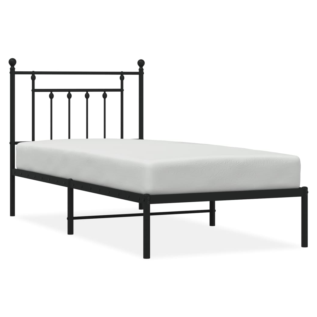 Metal Bed Frame with Headboard Black 90x190 cm Single