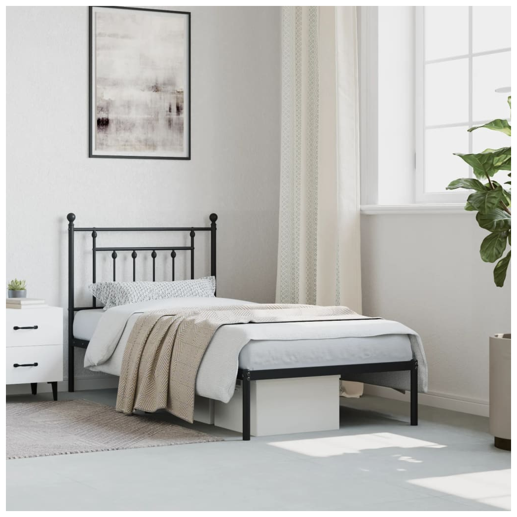 Metal Bed Frame with Headboard Black 90x190 cm Single