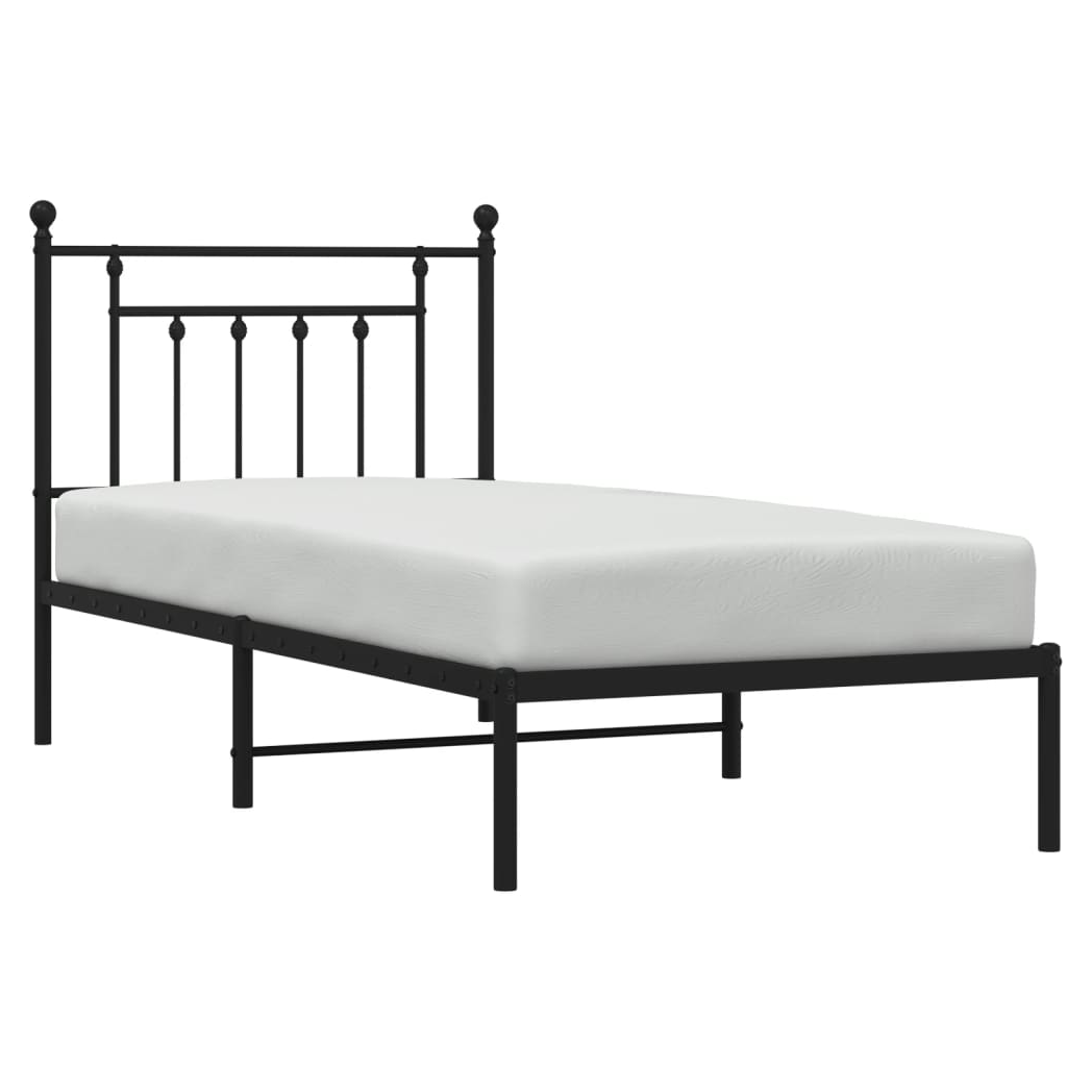 Metal Bed Frame with Headboard Black 90x190 cm Single