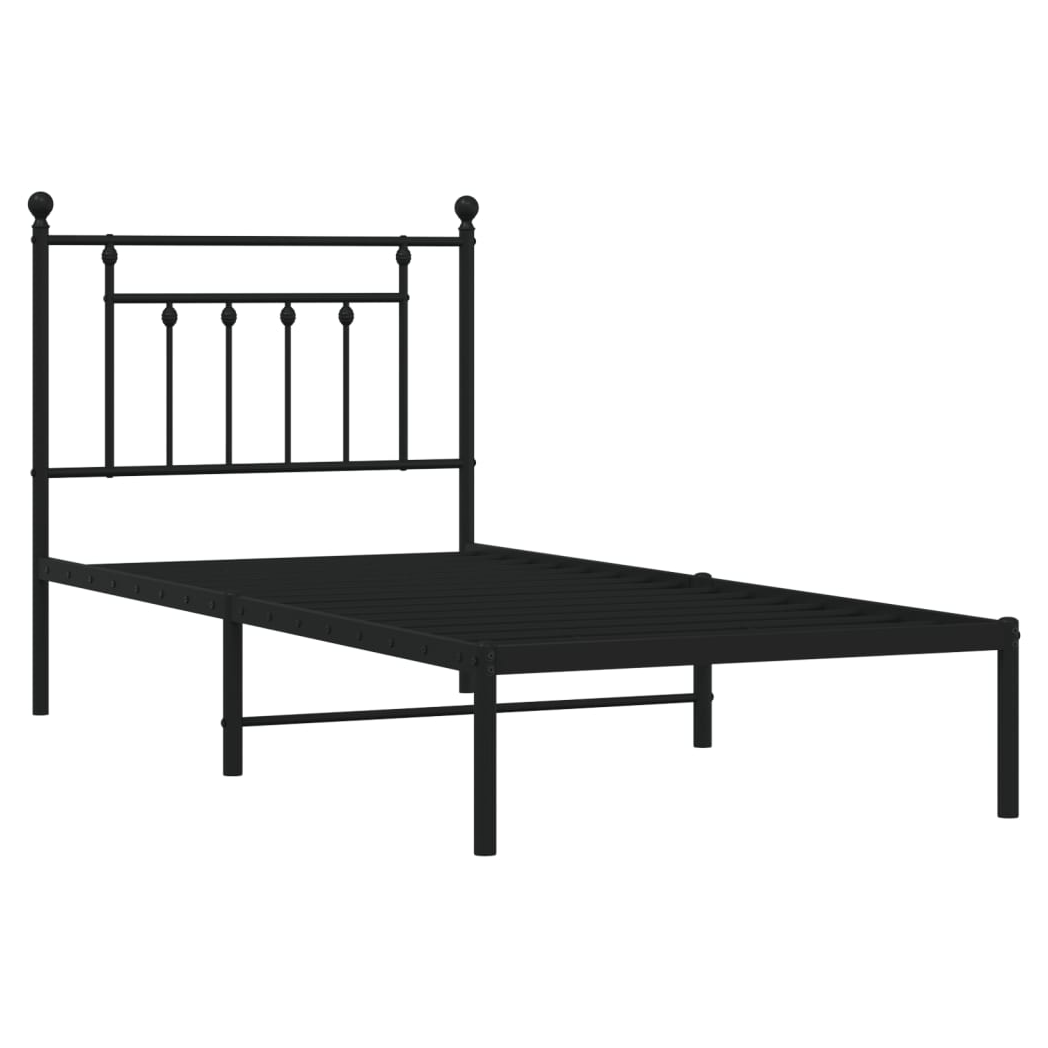 Metal Bed Frame with Headboard Black 90x190 cm Single