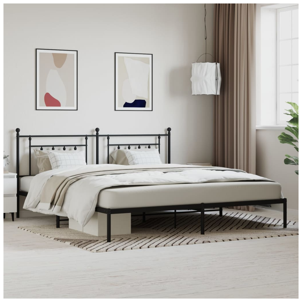Metal Bed Frame with Headboard Black 193x203 cm