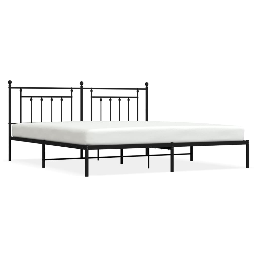 Metal Bed Frame with Headboard Black 193x203 cm