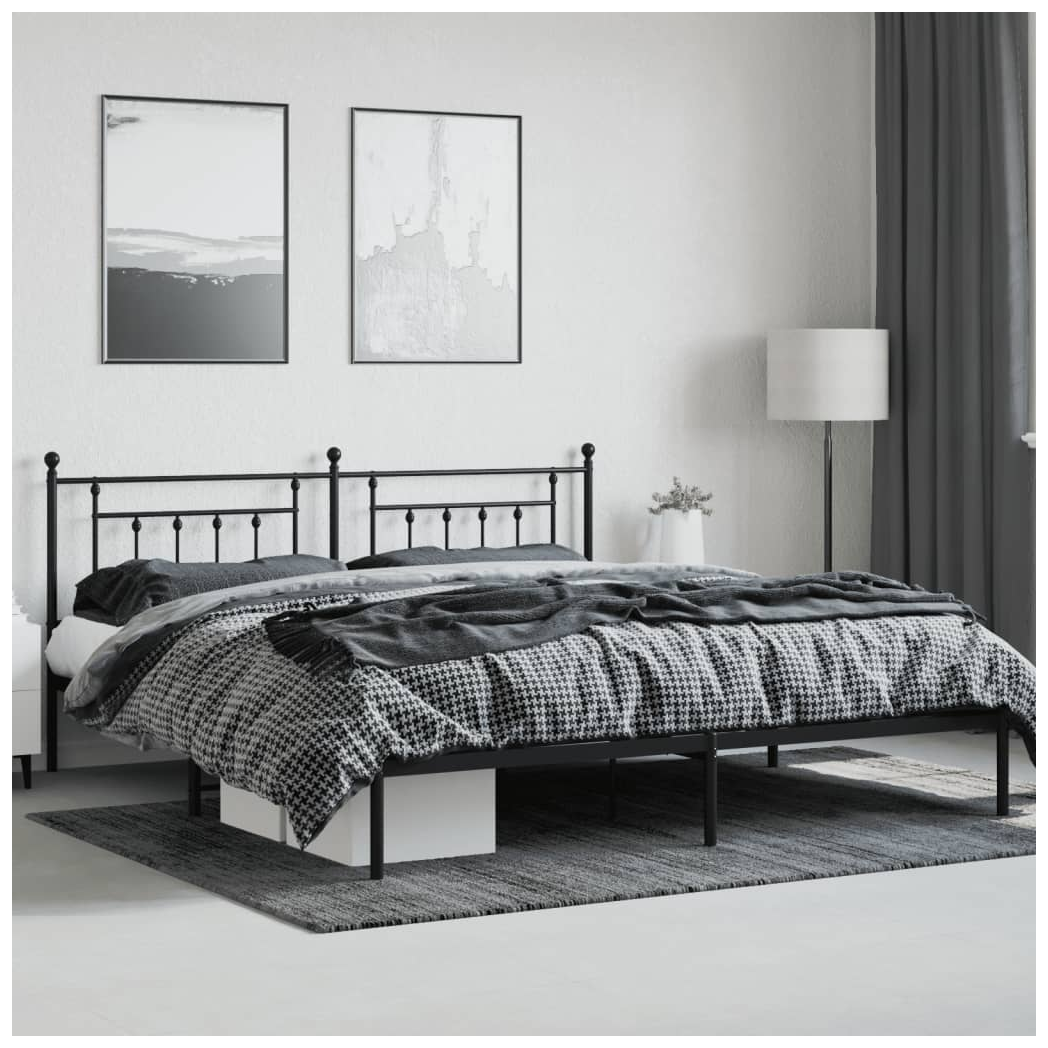 Metal Bed Frame with Headboard Black 193x203 cm