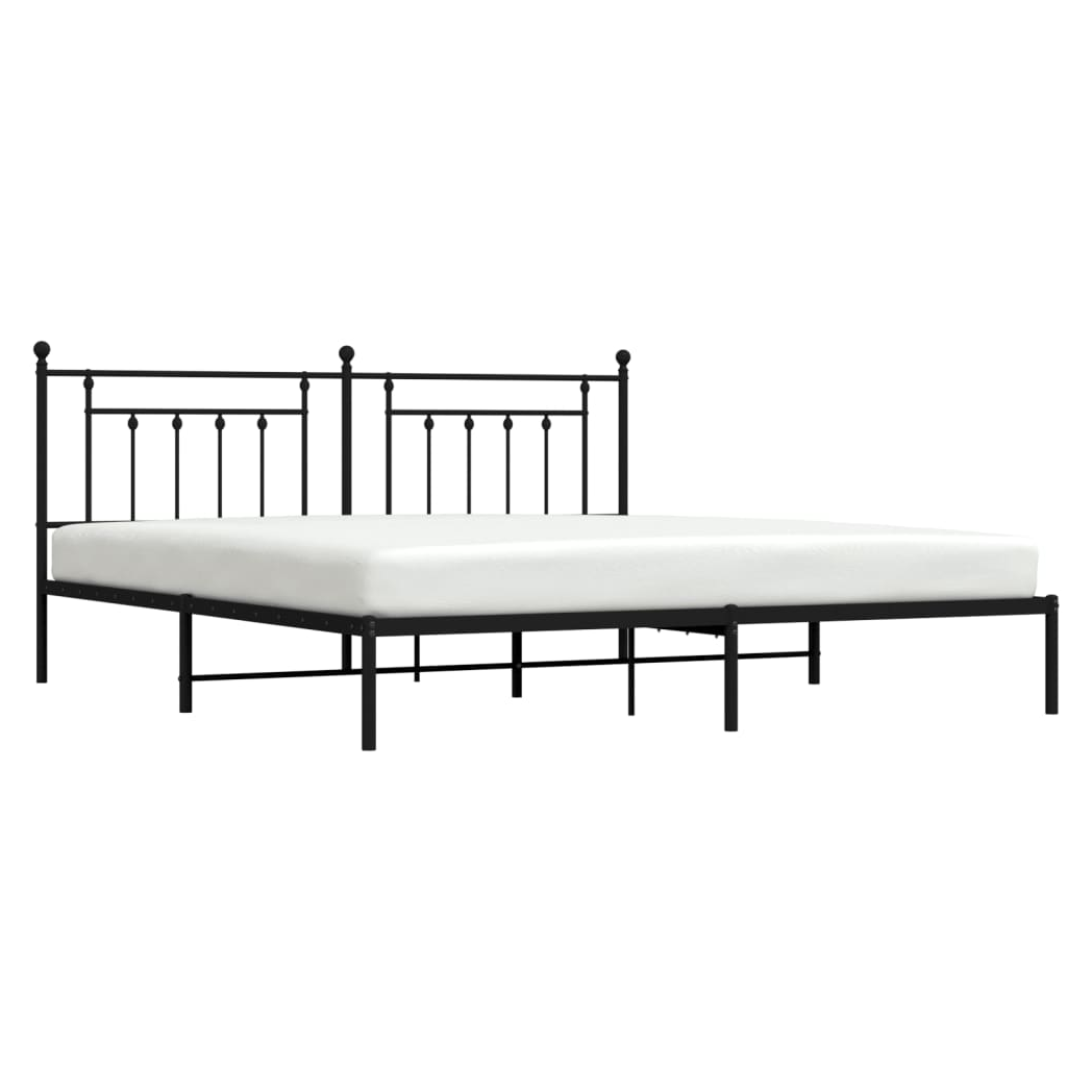 Metal Bed Frame with Headboard Black 193x203 cm