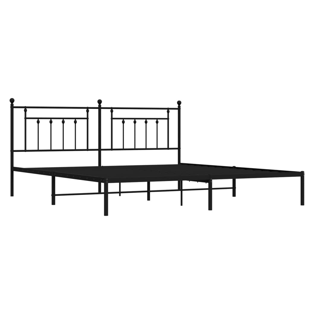 Metal Bed Frame with Headboard Black 193x203 cm