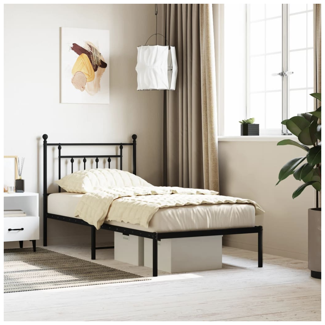 Metal Bed Frame with Headboard Black 90x200 cm