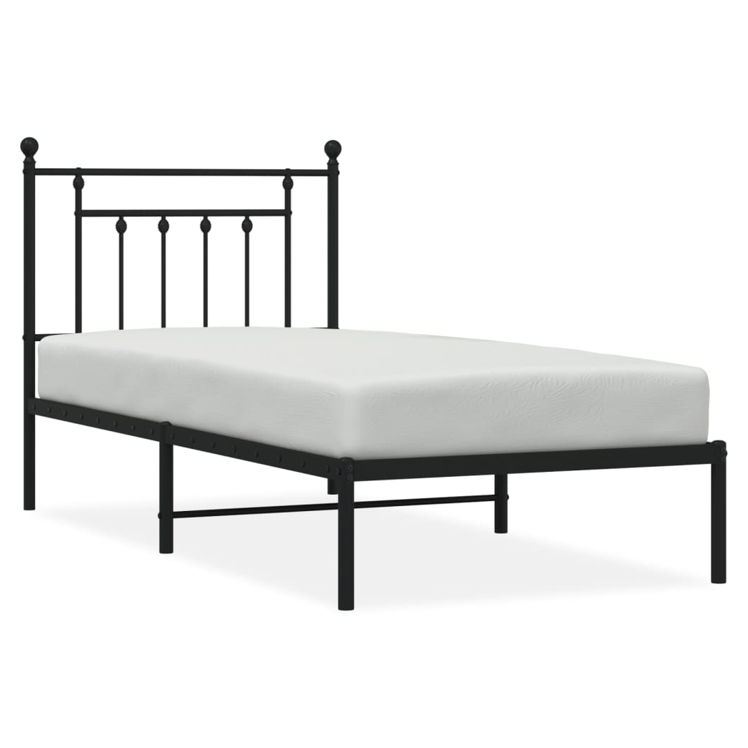 Metal Bed Frame with Headboard Black 90x200 cm