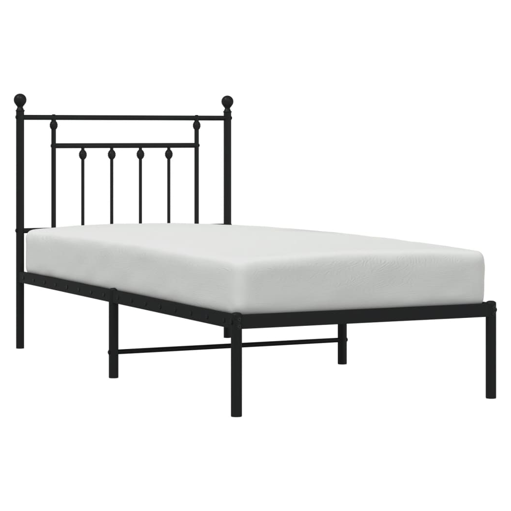 Metal Bed Frame with Headboard Black 90x200 cm