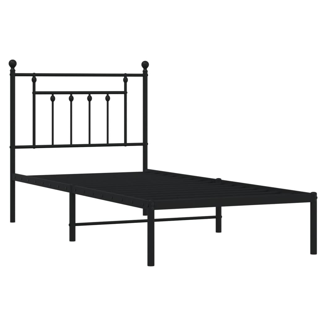 Metal Bed Frame with Headboard Black 90x200 cm