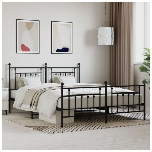 Metal Bed Frame with Headboard and Footboard Black 160x200 cm