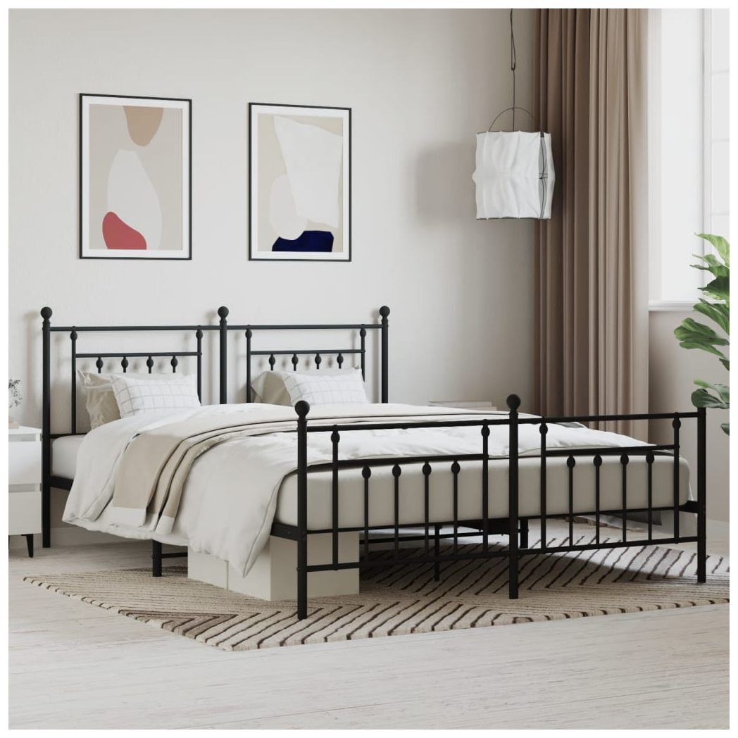 Metal Bed Frame with Headboard and Footboard Black 160x200 cm