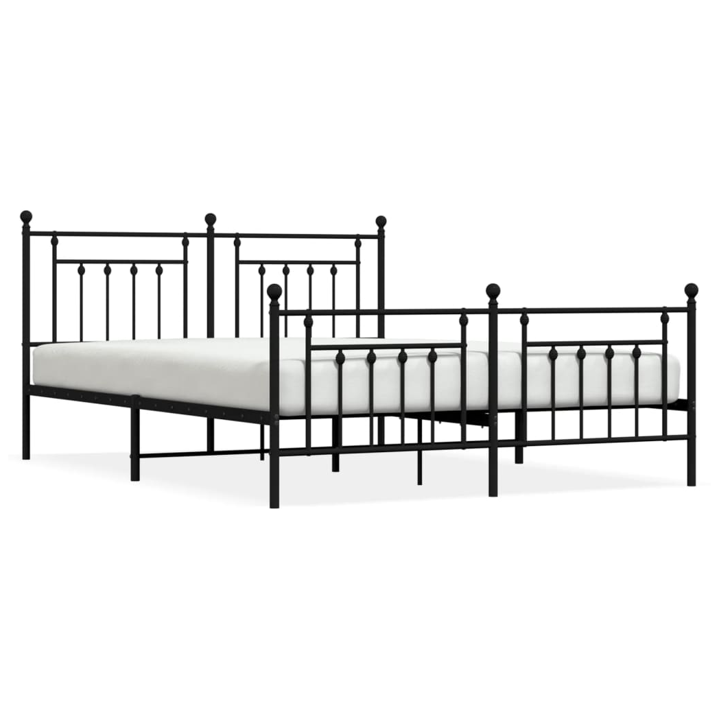 Metal Bed Frame with Headboard and Footboard Black 160x200 cm