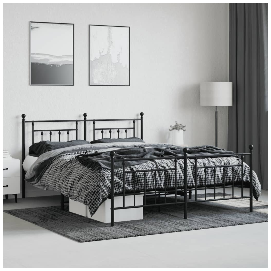 Metal Bed Frame with Headboard and Footboard Black 160x200 cm