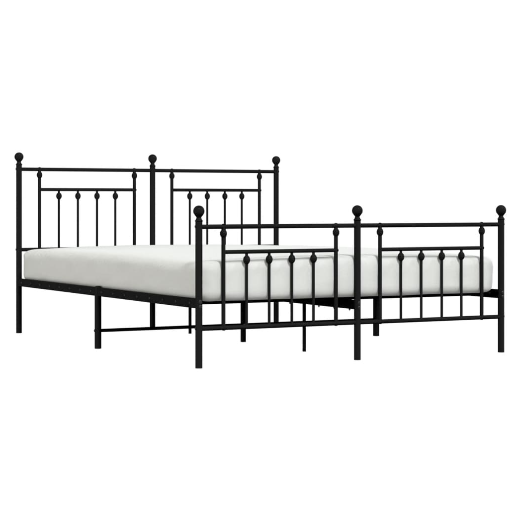 Metal Bed Frame with Headboard and Footboard Black 160x200 cm