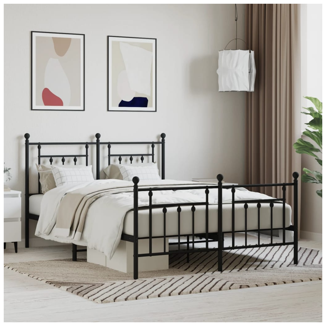 Metal Bed Frame with Headboard and Footboard Black 140x200 cm