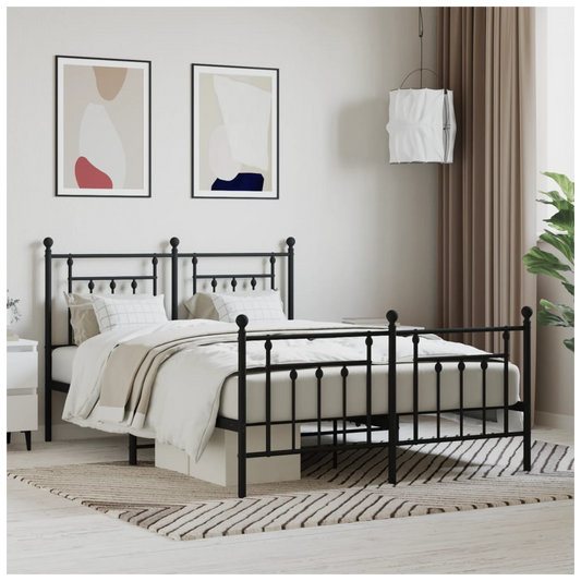 Metal Bed Frame with Headboard and Footboard Black 140x200 cm