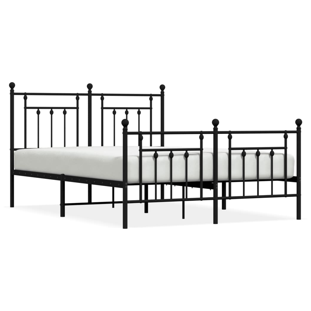 Metal Bed Frame with Headboard and Footboard Black 140x200 cm