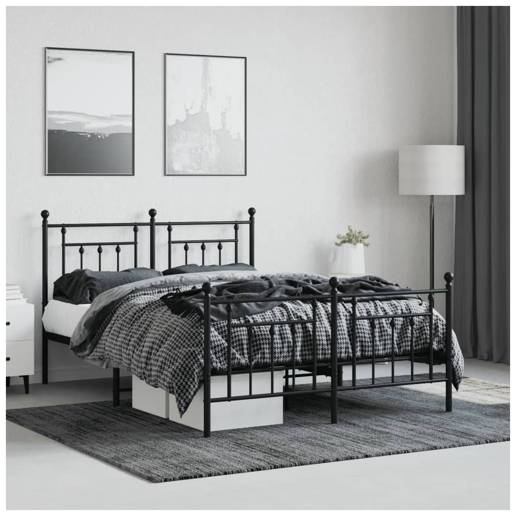 Metal Bed Frame with Headboard and Footboard Black 140x200 cm