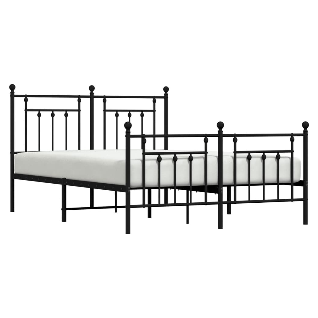 Metal Bed Frame with Headboard and Footboard Black 140x200 cm