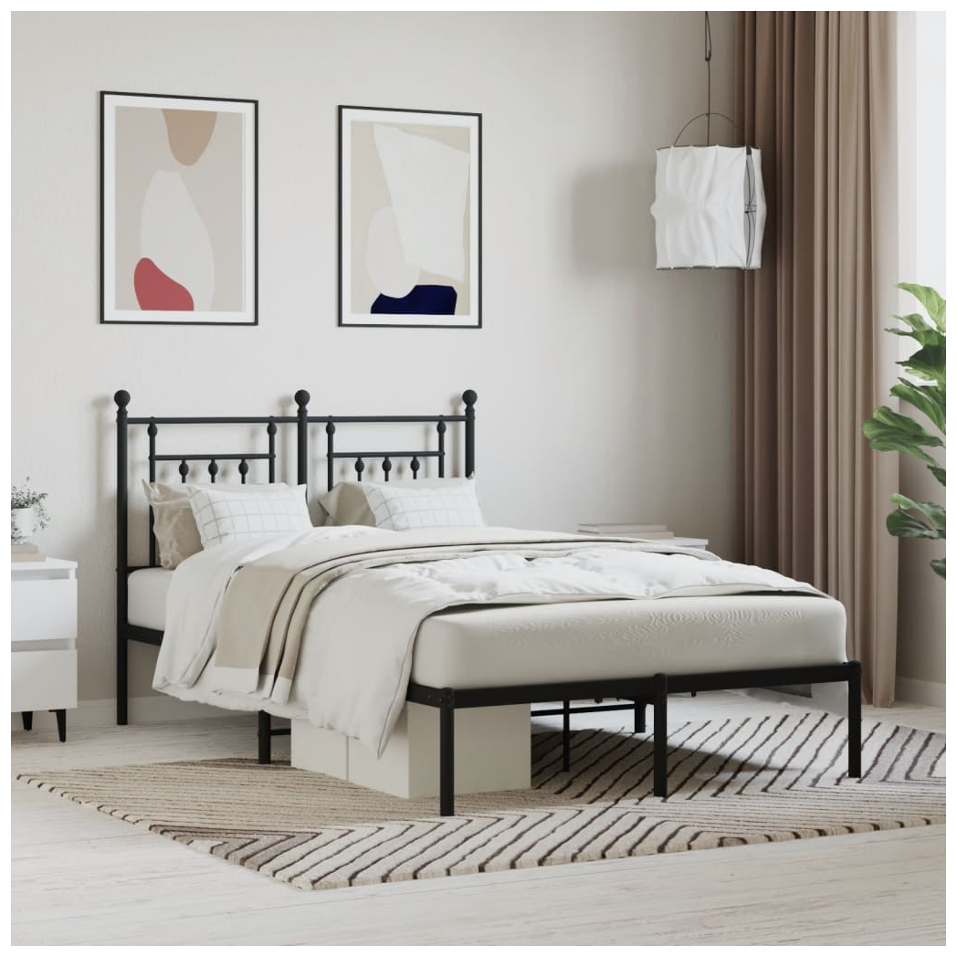 Metal Bed Frame with Headboard Black 120x200 cm
