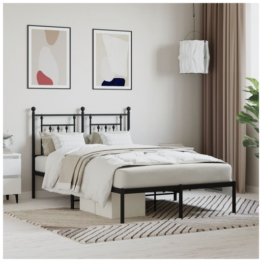 Metal Bed Frame with Headboard Black 120x200 cm