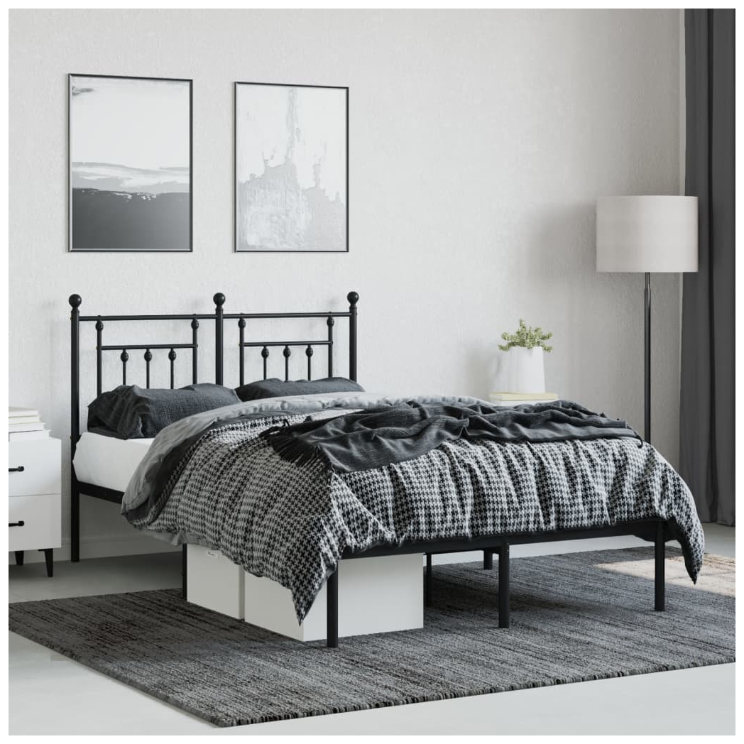 Metal Bed Frame with Headboard Black 120x200 cm