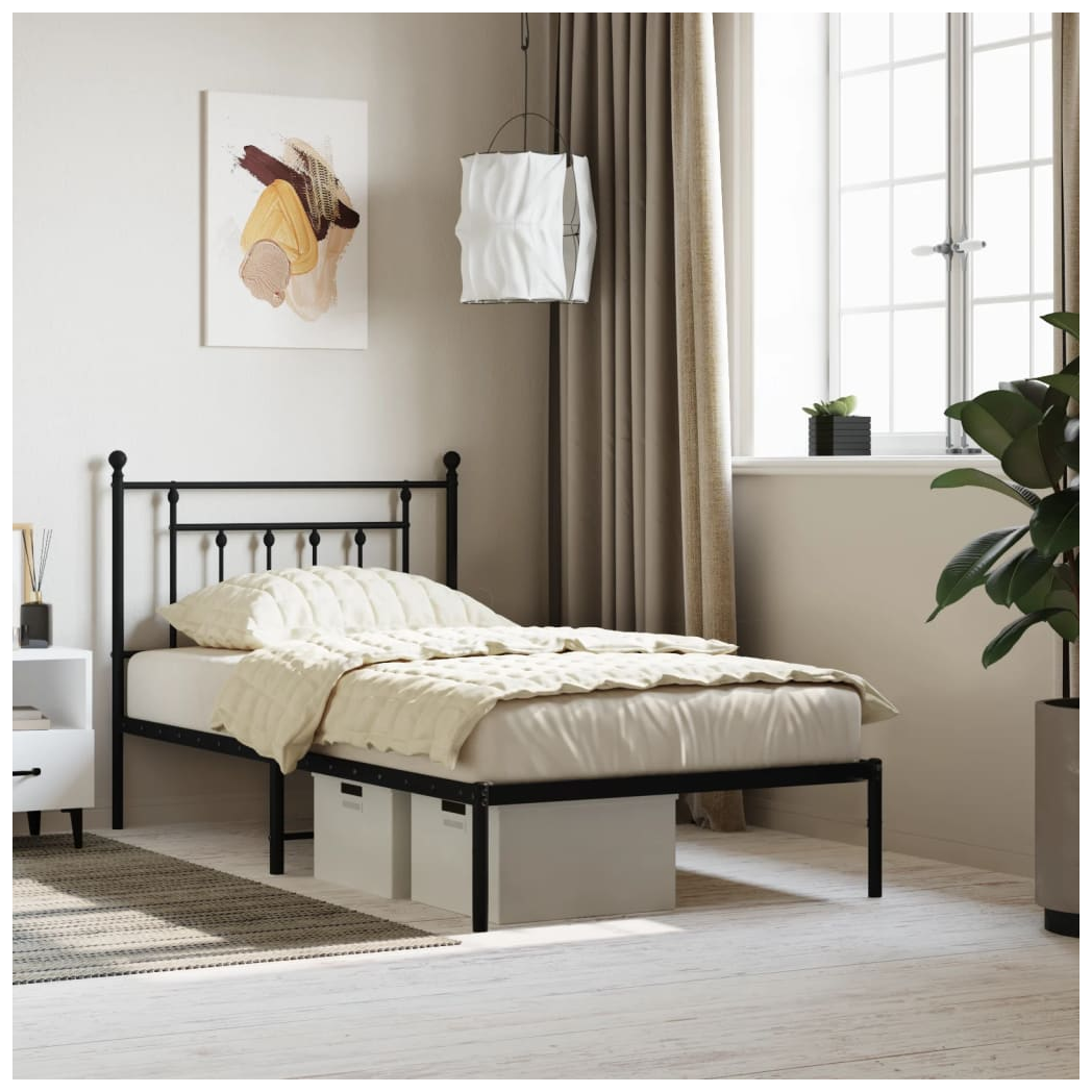 Metal Bed Frame with Headboard Black 100x190 cm
