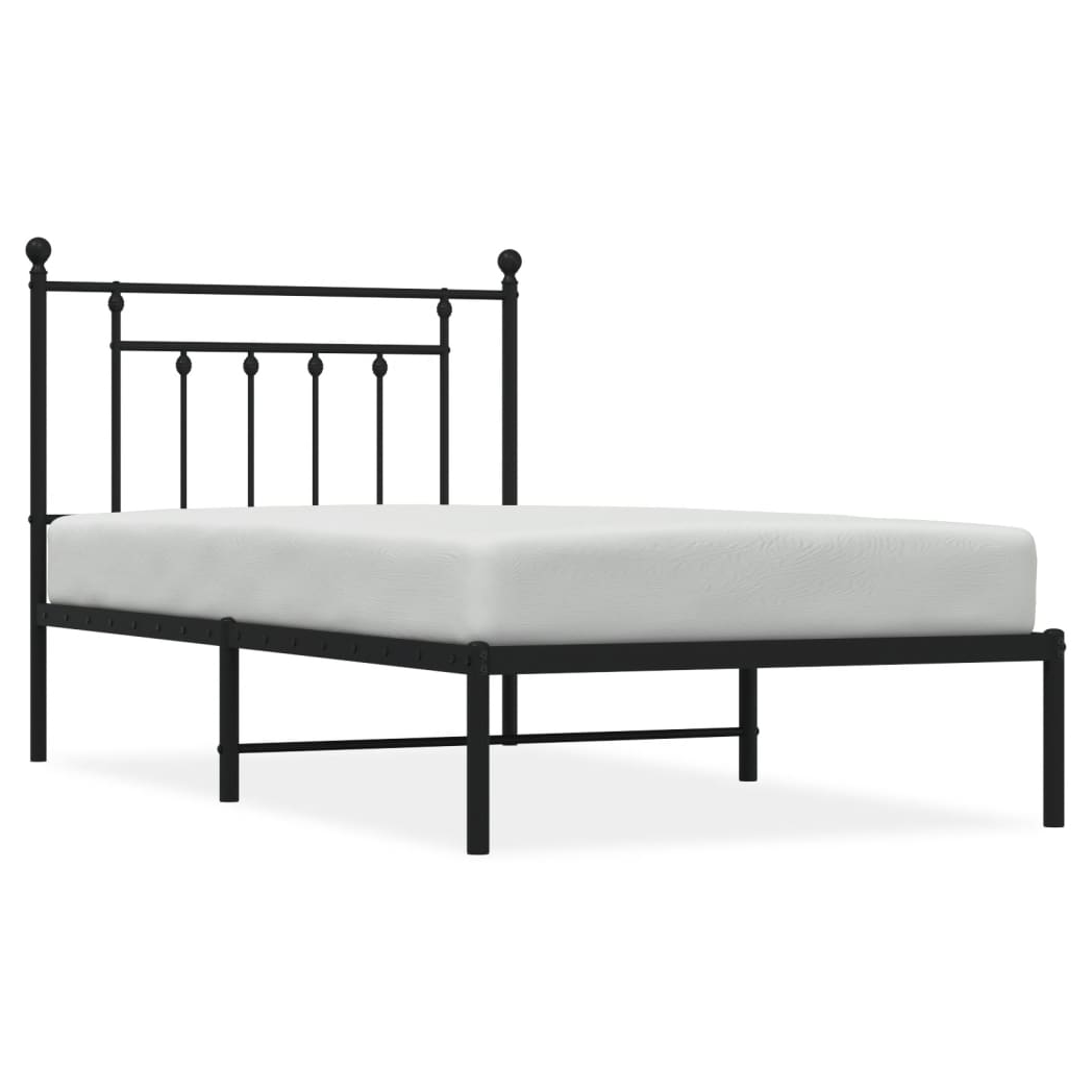 Metal Bed Frame with Headboard Black 100x190 cm