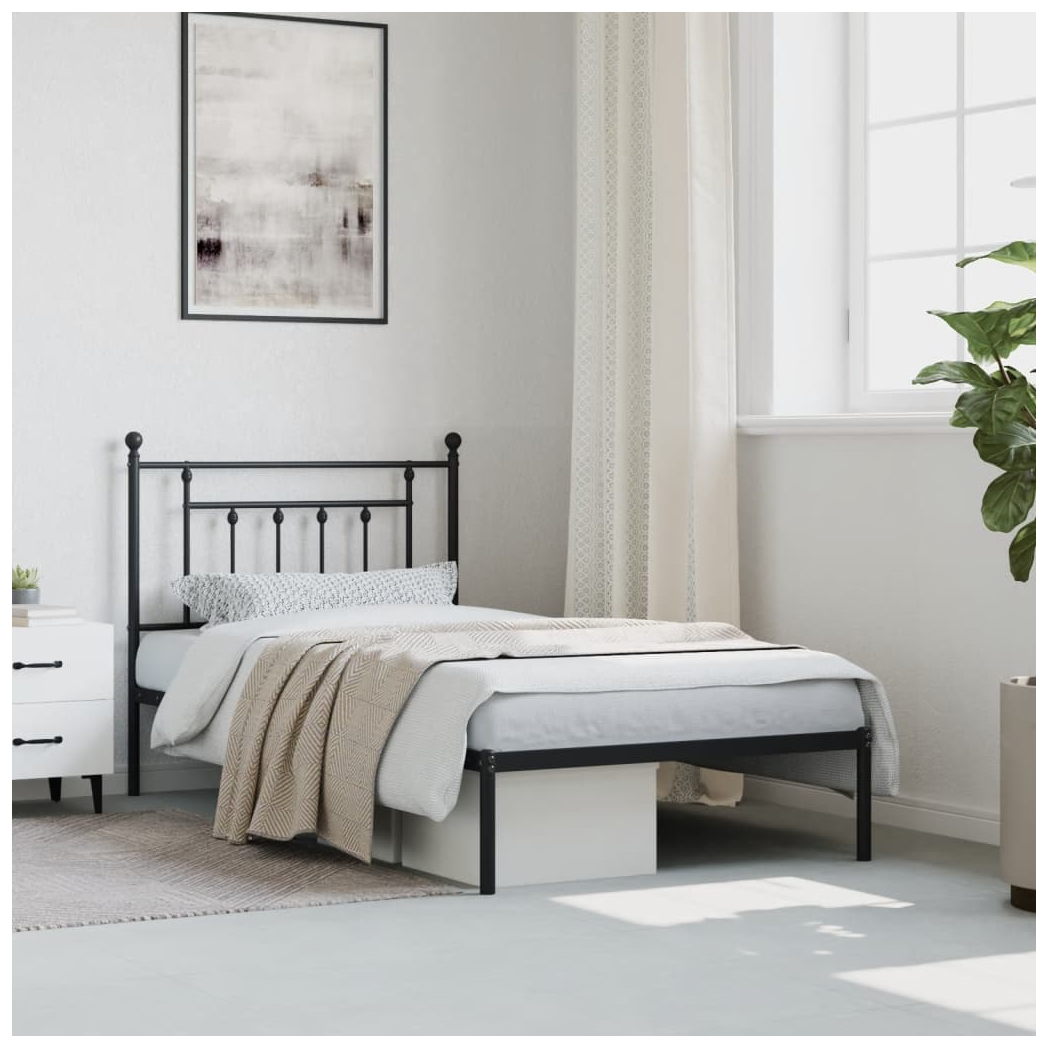 Metal Bed Frame with Headboard Black 100x190 cm