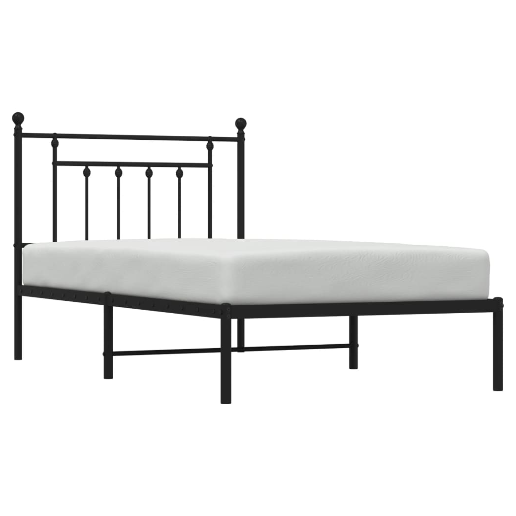 Metal Bed Frame with Headboard Black 100x190 cm