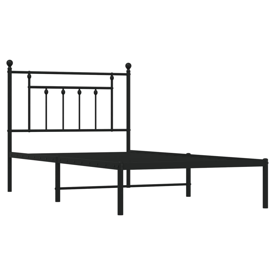Metal Bed Frame with Headboard Black 100x190 cm
