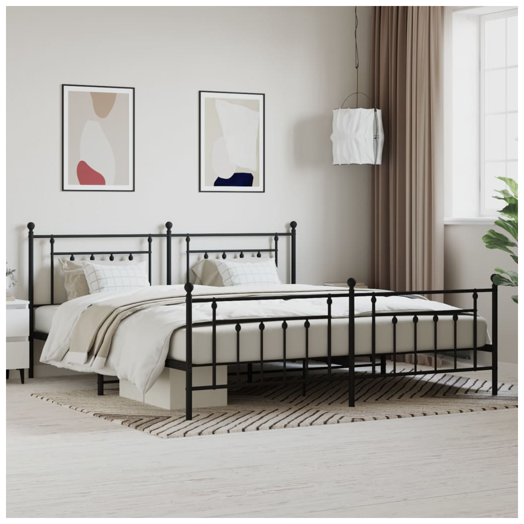 Metal Bed Frame with Headboard and Footboard Black 193x203 cm